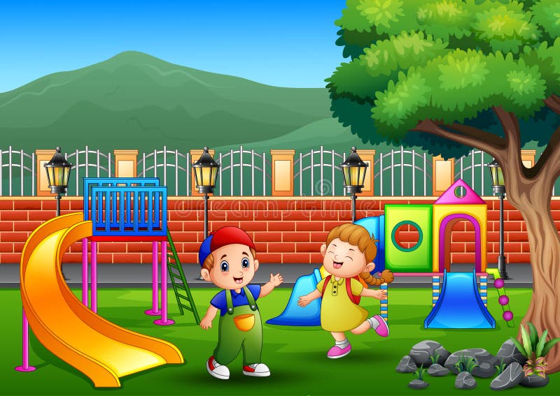 Happy children playing on a public park illustration