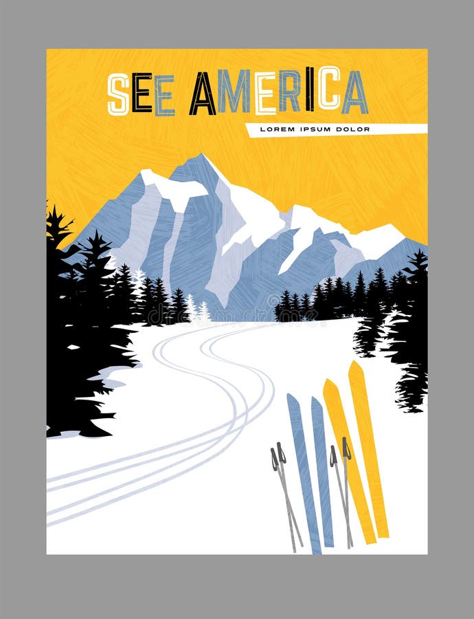 Retro Style Travel Poster Design for the United States. Downhill Skiing in  the Mountains Stock Vector - Illustration of downhill, national: 161934878