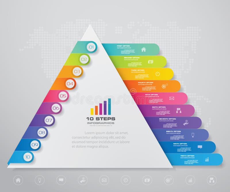 10 steps pyramid with free space for text on each level. infographics, presentations or advertising. stock illustration