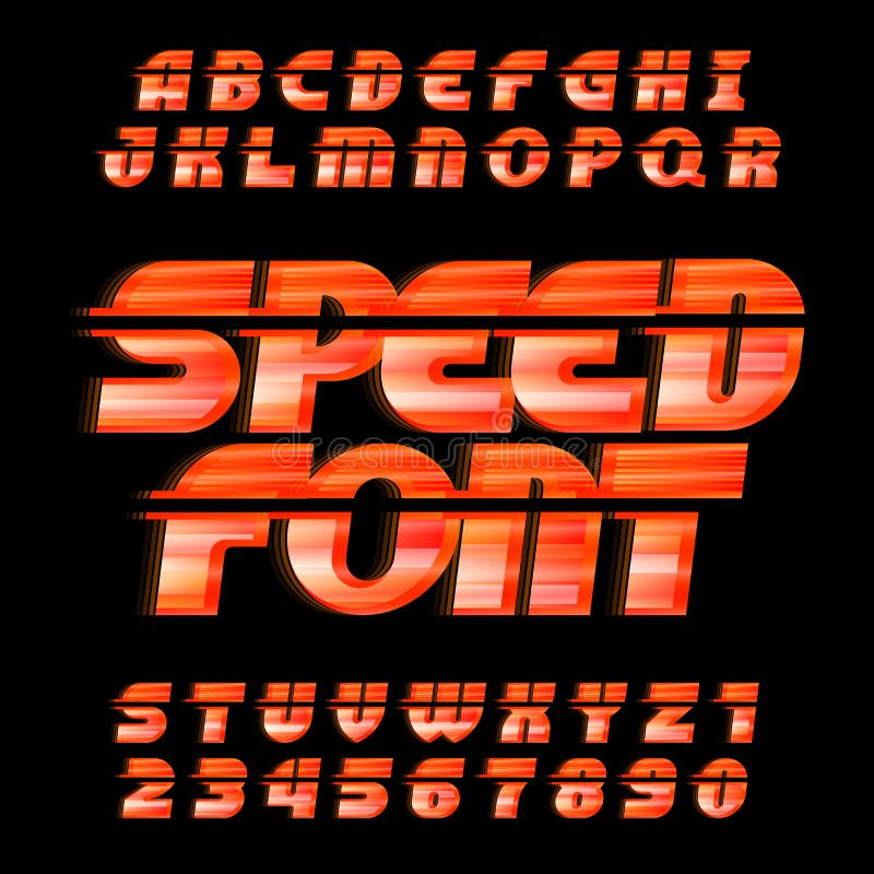 Speed Alphabet Font. Fast Wind Effect Dynamic Letters and Numbers. Stock Vector Illustration