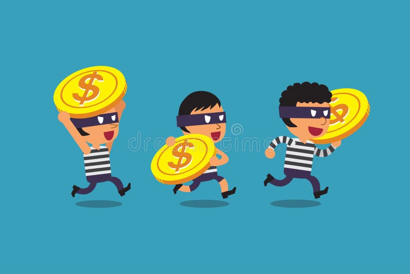 Cartoon Thieves Ride Tandem Bicycle Stock Vector - Illustration of