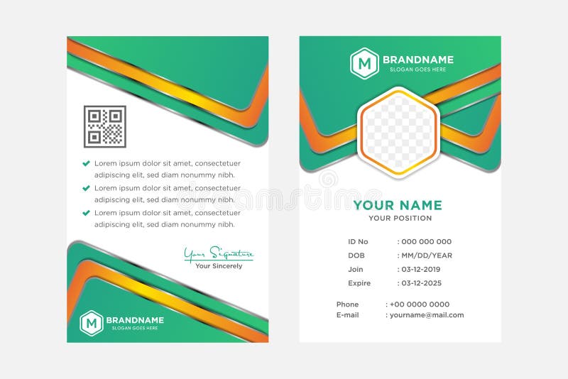 Identity Card, Name Tag with Green and Orange Colors. Abstract Geometric  Background Stock Vector - Illustration of corporate, background: 166581768