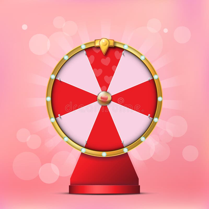 Valentine Spinning Fortune Wheel in realistic style on Bokeh Background.