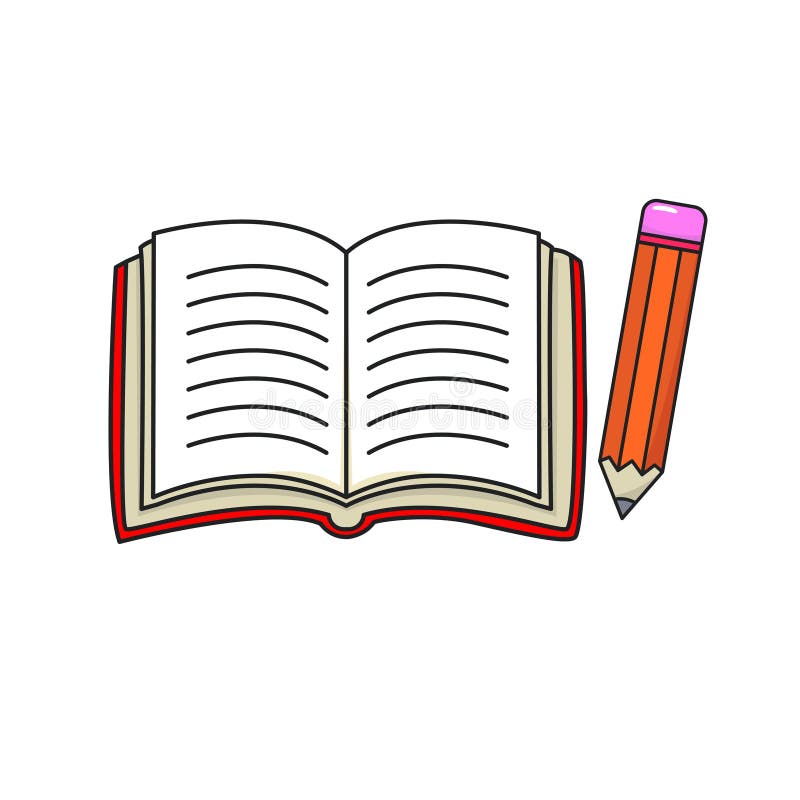 Book and Pencil Vector Illustration in Cartoon Style Stock Vector