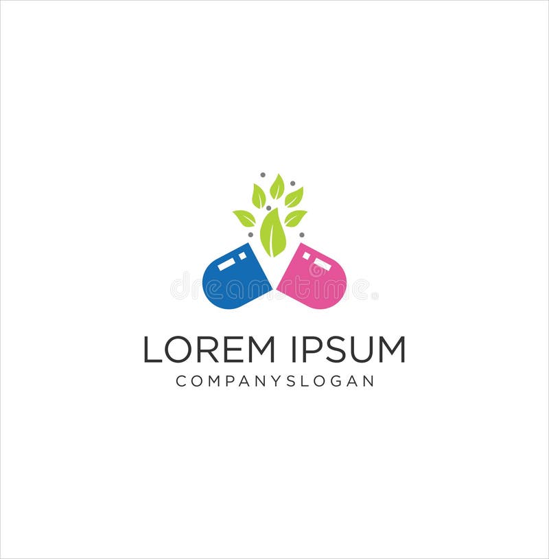 Open Capsule Pharmacy Medical Logo . Natural Pharmacy Logo Leaf Design