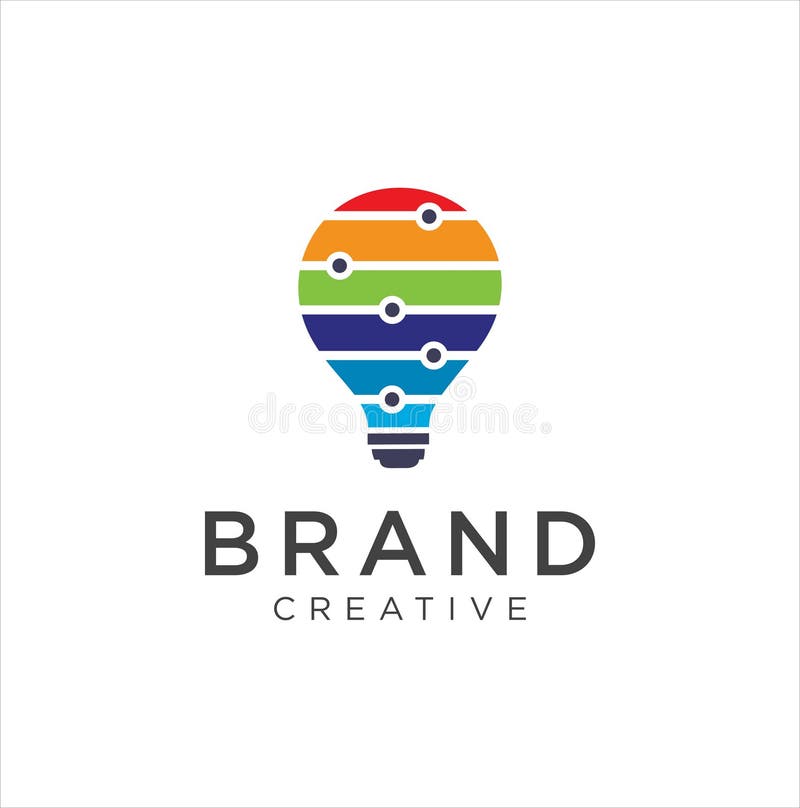 Smart bulb tech logo icon. Idea creative light bulb logo. Bulb digital logo technology Idea. Bulb Logo Design Colorfull. royalty free illustration