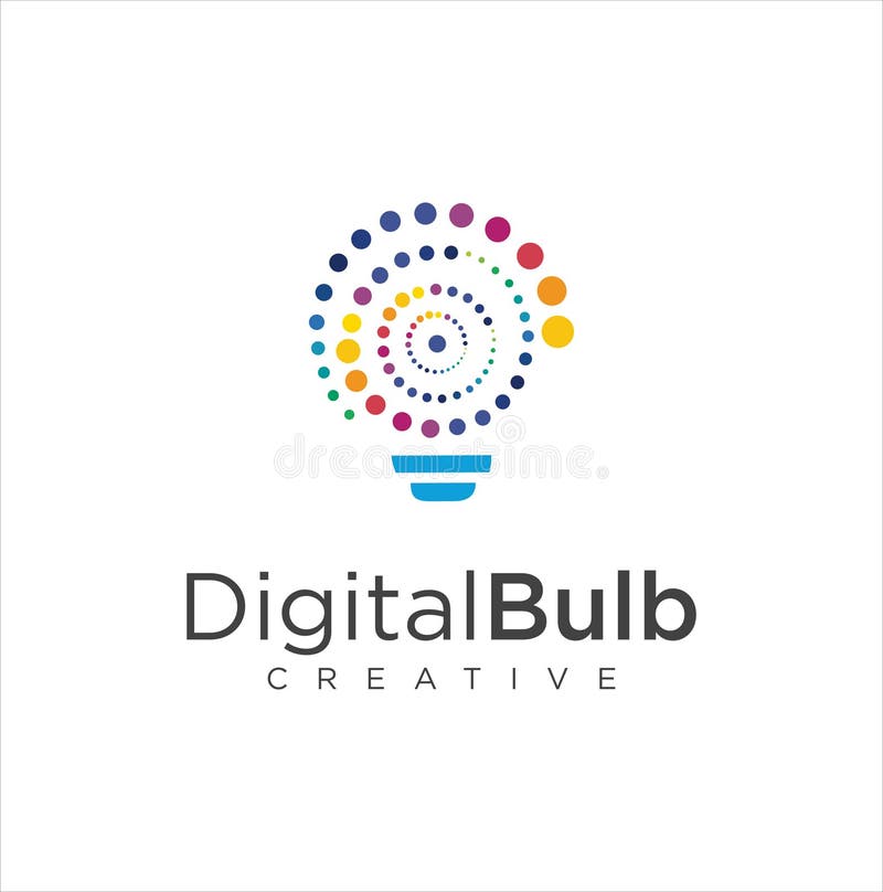 Smart bulb tech logo icon. Idea creative light bulb logo. Bulb digital logo technology Idea. Bulb Logo Design Colorfull. royalty free illustration