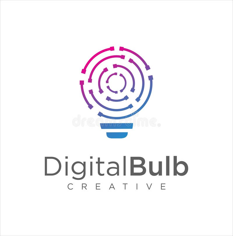 Smart bulb tech logo icon. Idea creative light bulb logo. Bulb digital logo technology Idea. Bulb Logo Design Colorfull. stock illustration