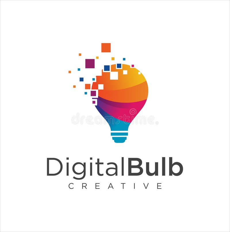Smart bulb tech logo icon. Idea creative light bulb logo. Bulb digital logo technology Idea. Bulb Logo Design Colorfull. royalty free illustration