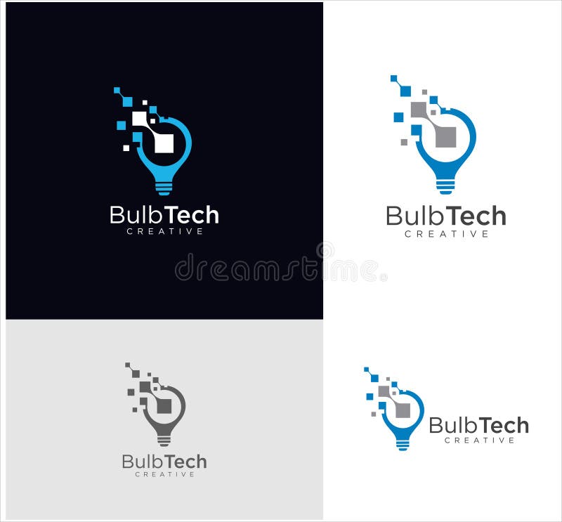 Smart bulb tech logo icon. Idea creative light bulb logo. Bulb digital logo technology Idea. Bulb Logo Design Colorfull. royalty free illustration