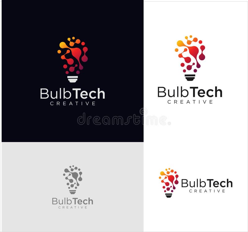 Smart bulb tech logo icon. Idea creative light bulb logo. Bulb digital logo technology Idea. Bulb Logo Design Colorfull. stock illustration