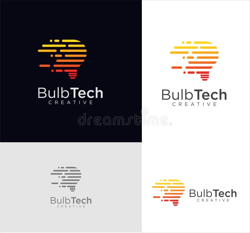 Smart bulb tech logo icon. Idea creative light bulb logo. Bulb digital logo technology Idea. Bulb Logo Design Colorfull. stock illustration