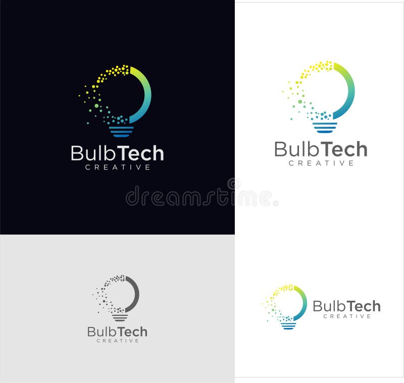 Smart bulb tech logo icon. Idea creative light bulb logo. Bulb digital logo technology Idea. Bulb Logo Design Colorfull. stock illustration