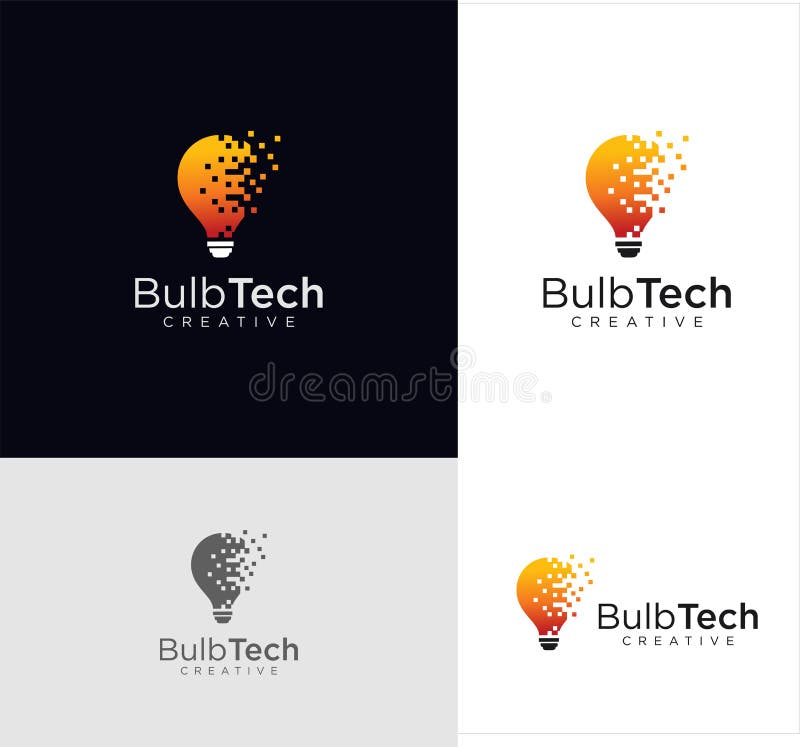 Smart bulb tech logo icon. Idea creative light bulb logo. Bulb digital logo technology Idea. Bulb Logo Design Colorfull. royalty free illustration