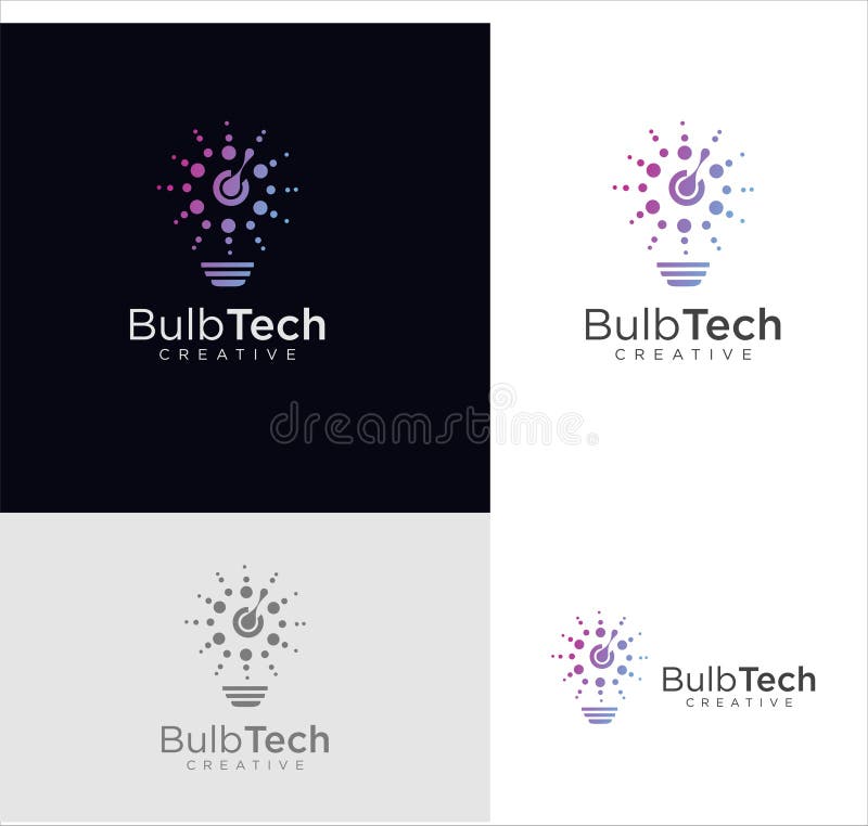 Smart bulb tech logo icon. Idea creative light bulb logo. Bulb digital logo technology Idea. Bulb Logo Design Colorfull. royalty free illustration