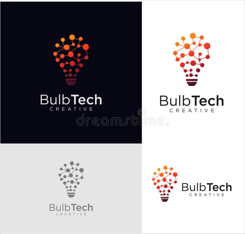 Smart bulb tech logo icon. Idea creative light bulb logo. Bulb digital logo technology Idea. Bulb Logo Design Colorfull. stock illustration