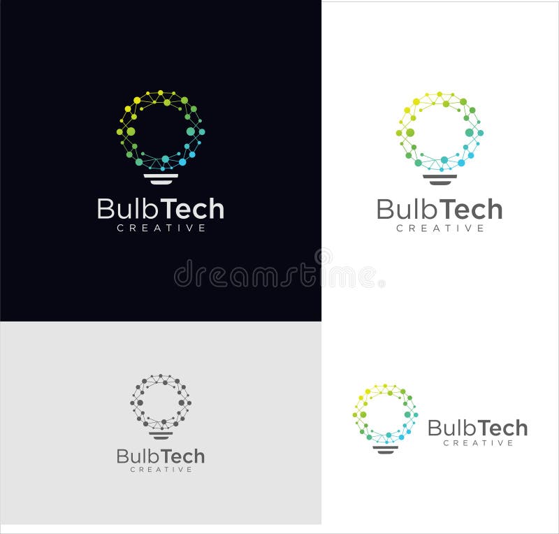 Smart bulb tech logo icon. Idea creative light bulb logo. Bulb digital logo technology Idea. Bulb Logo Design Colorfull. royalty free illustration