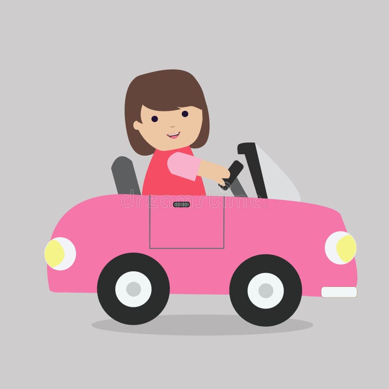 Cute Cartoon Girl Driving a Car Stock Vector Illustration of isolated