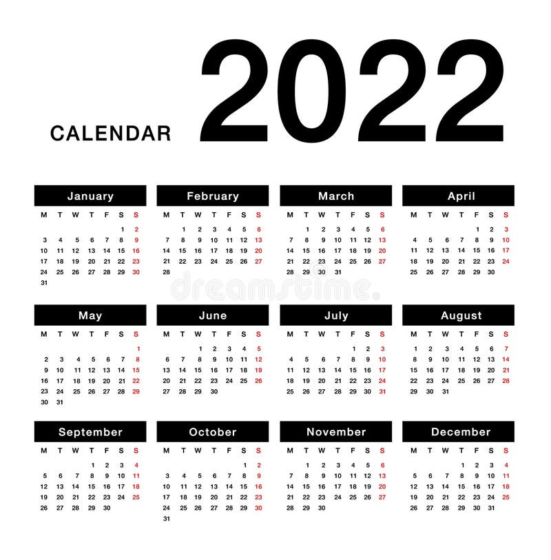 Year 2022 Calendar Vector Design Template, Simple And