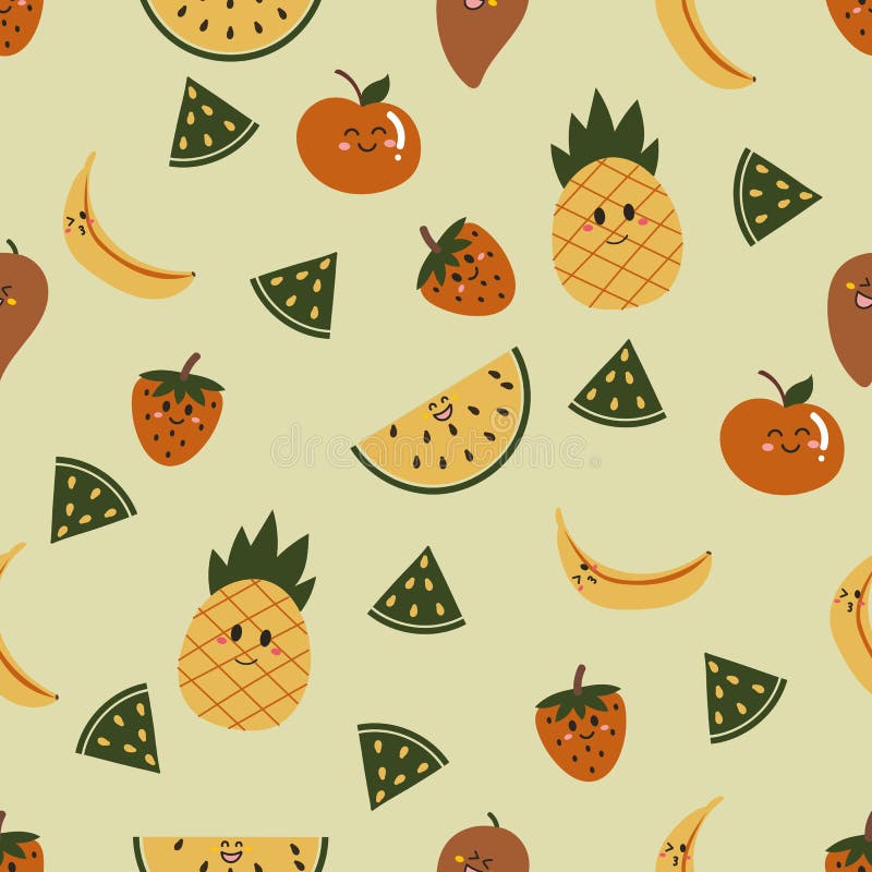 Pineapple, Watermelon, Apple Fruit Seamless Pattern for Fabric Print