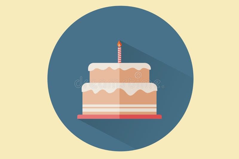 Flat Birthday Cake With One Candle In A Blue Circle Stock Vector