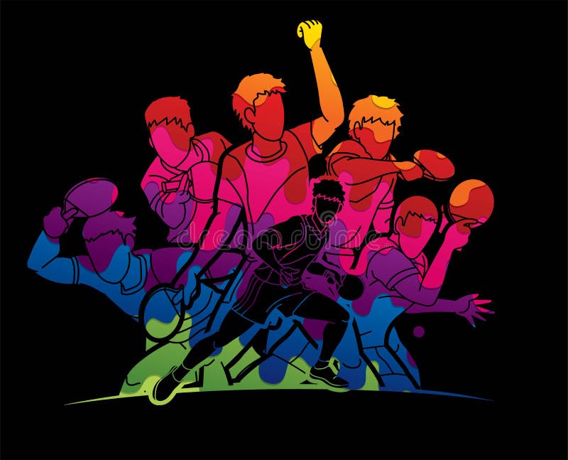 Group of Ping Pong players, Table Tennis players action cartoon sport graphic