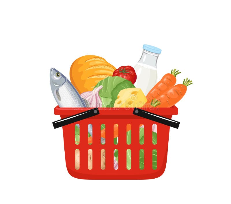 Full shopping basket market food and products Vector Image