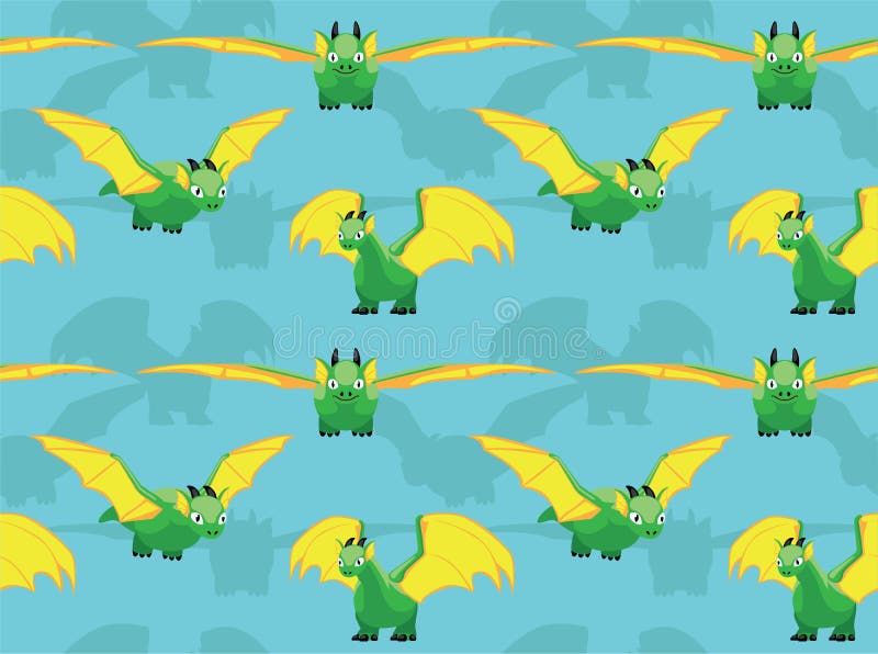 Green Dragon Cartoon Seamless Background Wallpaper-01 Stock Vector