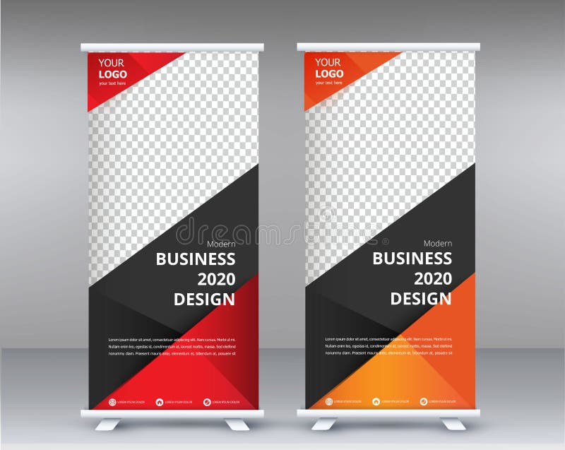 Modern Exhibition Advertising Trend Business Roll Up Banner Stand Poster Brochure flat design template creative concept. vector illustration