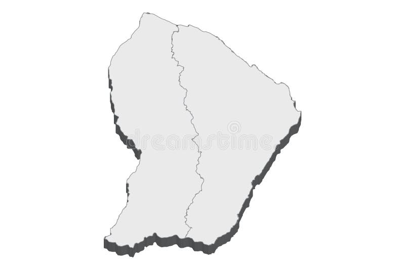 French Guiana Map in 3D. 3d Map with Borders of Regions. Stock