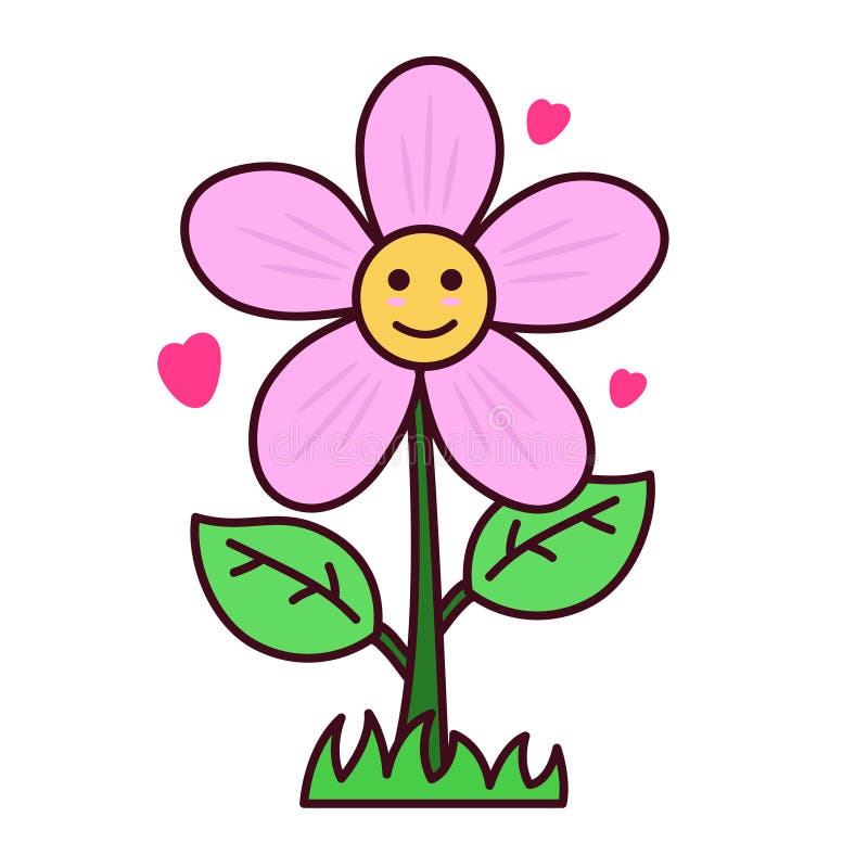 Cute Flower Cartoon Illustration with Facial Expression Stock Vector