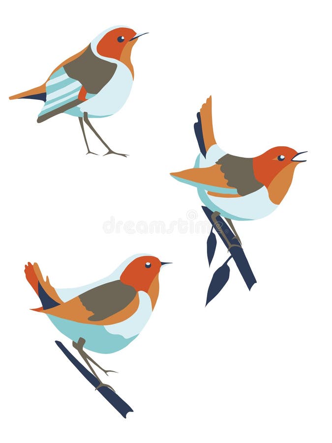 Vector Set Of Robin Birds Stock Vector Illustration Of Color 179424660