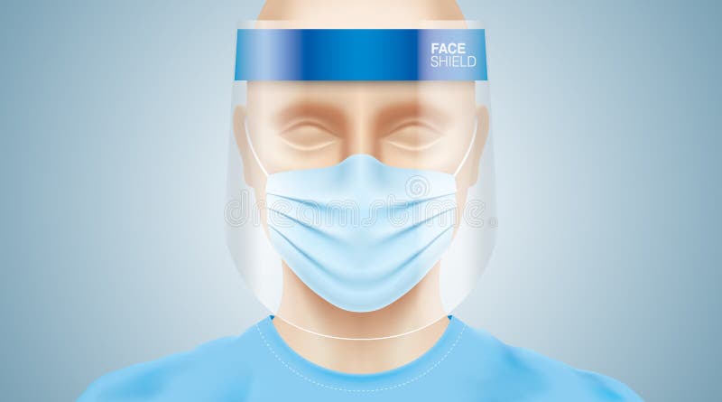 White man with a face shield and surgical mask. royalty free illustration