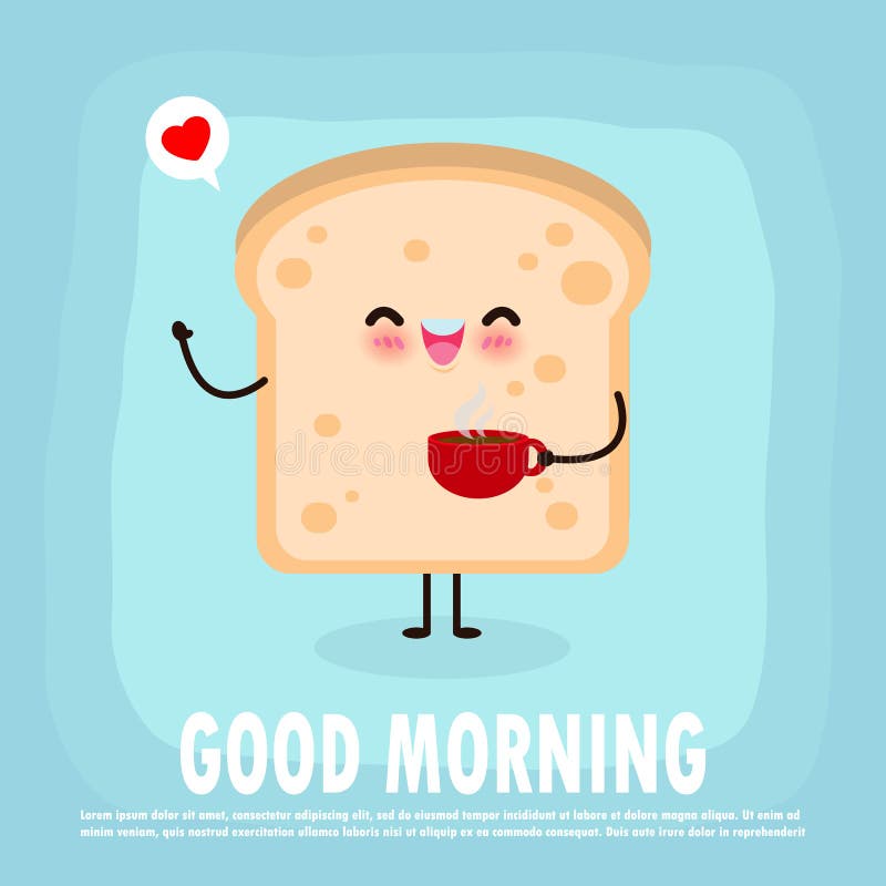 Fun Breakfast, Good Morning Funny Food, Cute Toast Holding Coffee Cup  Isolated on Background for Card, Poster, Banner, Web Design Stock Vector -  Illustration of food, happy: 180896607