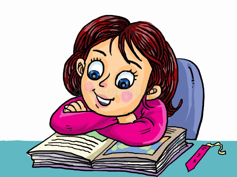 Cartoon Cute Girl Reading Book Stock Vector - Illustration of child,  literature: 182589729