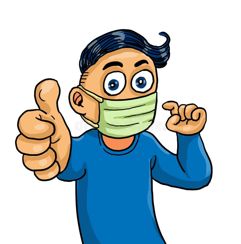 Cartoon Kid Wearing Face Mask Give Thumbs Up Stock Illustration