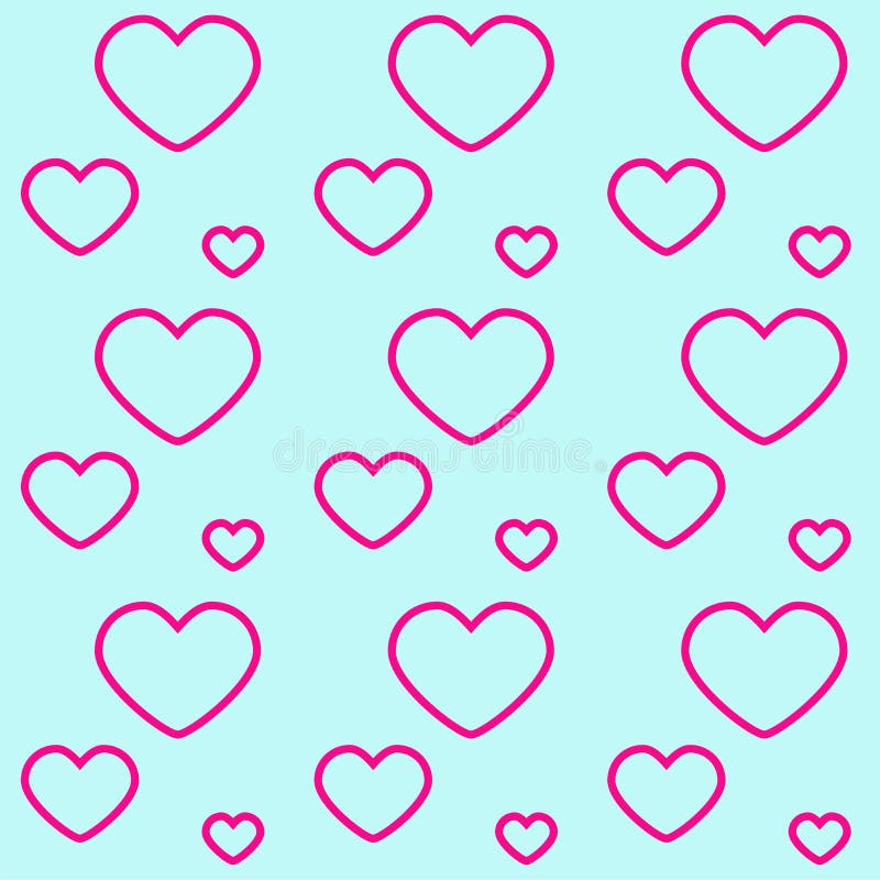 Seamless Pattern with Pink Hearts on Light Blue Background Stock ...