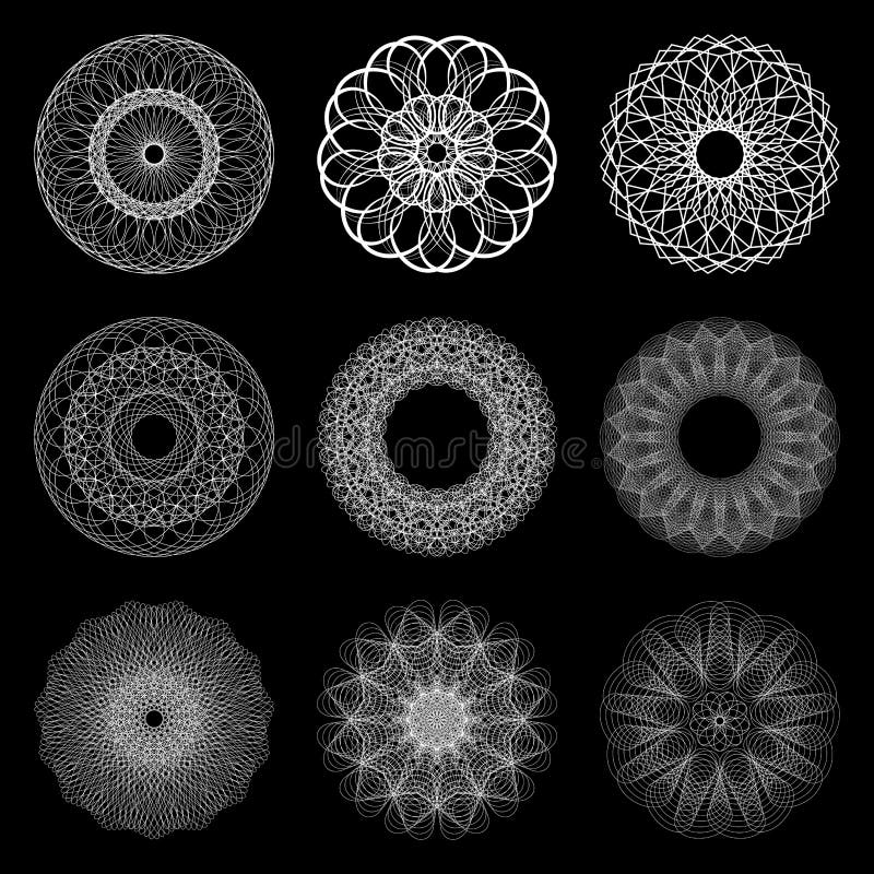 Collection of Snowflakes.Sacred Geometry. Spirograph and Black
