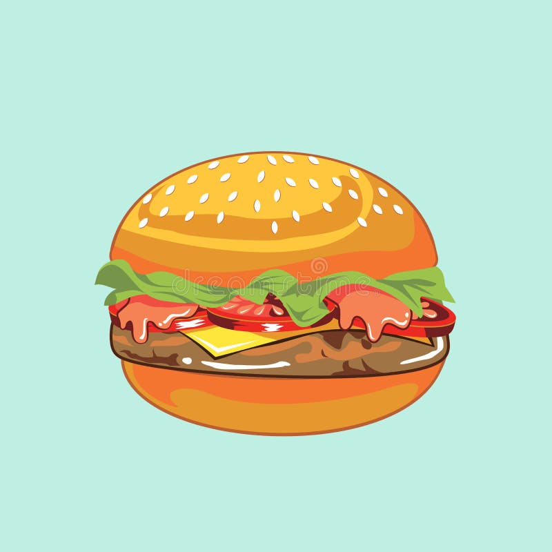 Beef Burger with Love Flat Cartoon Illustration Stock Vector