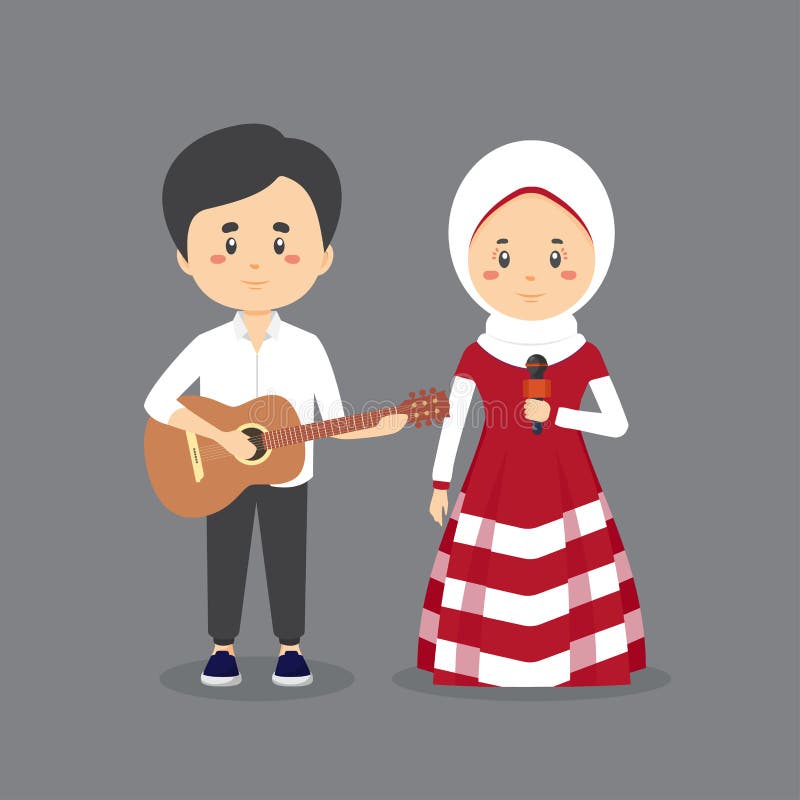 Character Couple Musician Vector Illustration.