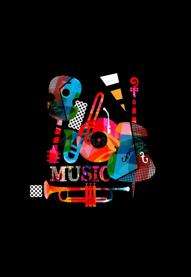 Music Promotional Poster with Colorful Instruments Vector Illustration.  Artistic Music Background, Music Show, Live Concert Events Stock Vector -  Illustration of cello, acoustic: 187236012