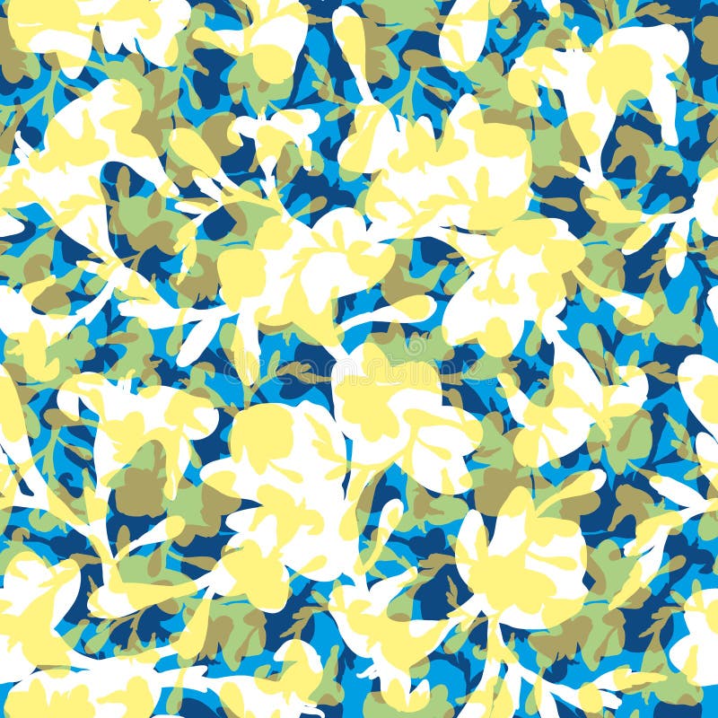 Summer decorative layered flower silhouettes. Elegant colourful seamless vector pattern