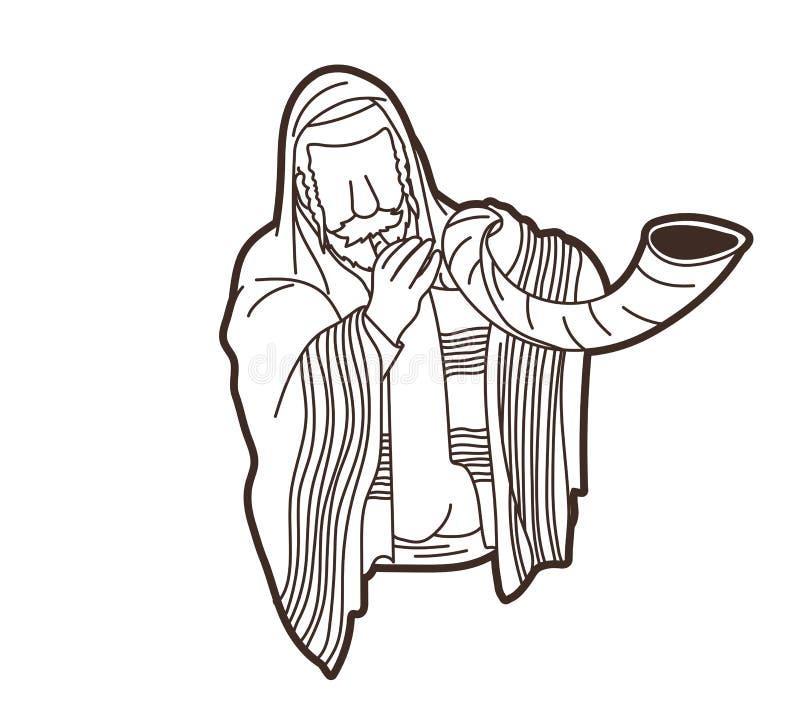 Jewish Blowing the Shofar Horn Cartoon Graphic Vector. Stock Vector