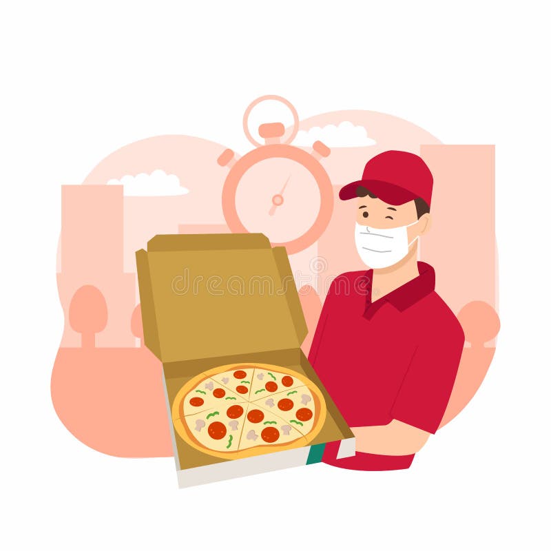 Smiling Pizza Delivery Man Holding Pizza Box Stock Illustrations 179