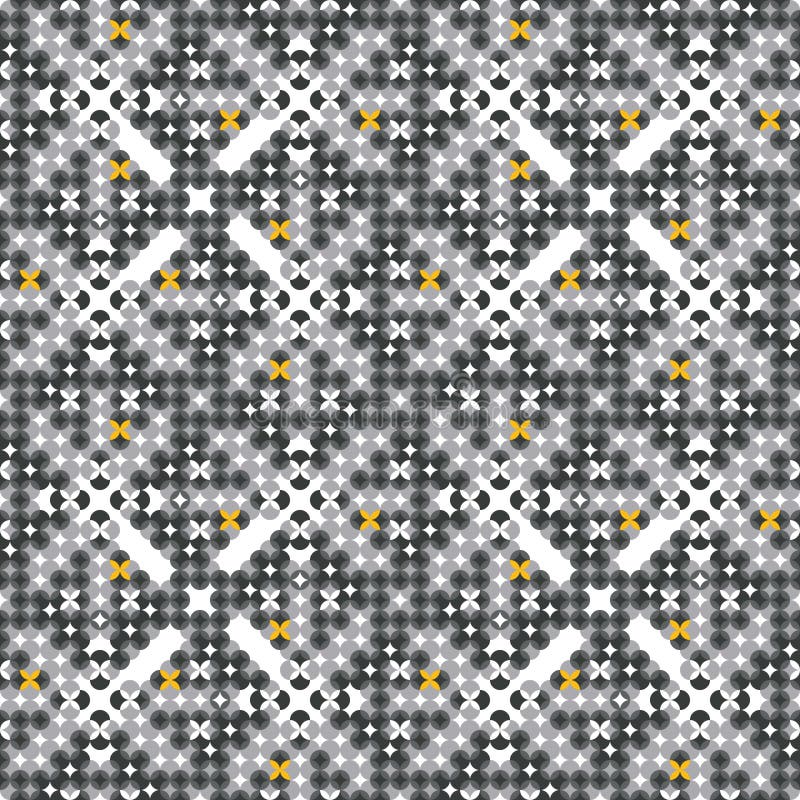 Abstract seamless vector pattern created of small circles in grey with little gold flowers. royalty free illustration