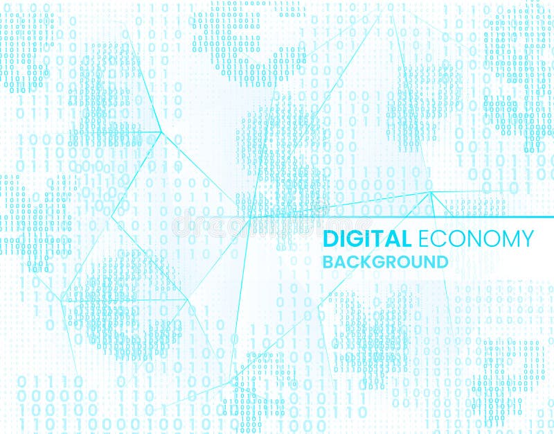Digital Economy Background. Different currencies symbols made of 1 and 0 on a bright geometric background. stock illustration