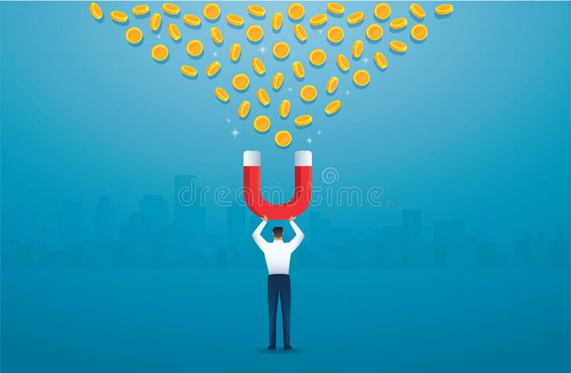 Man Holding Attracting Money Concept. Vector Illustration Stock