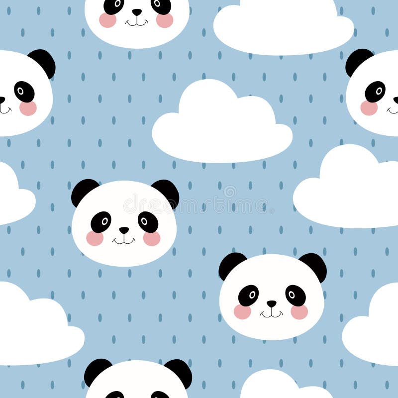 Print. Vector background with cartoon pandas. The faces of the panda. stock illustration