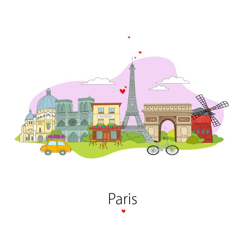 Print. a Cartoon Paris. Architecture Paris. the Eiffel Tower, the Triumphal Arch. the Parisian Landscape. Sunset in Paris Stock Vector - Illustration of landmark, europe: 193840426 Print. a Cartoon Paris. Architecture Paris. the Eiffel Tower, the Triumphal Arch. the Parisian Landscape. Sunset in Paris Stock Vector - Illustration of landmark, europe: 193840426