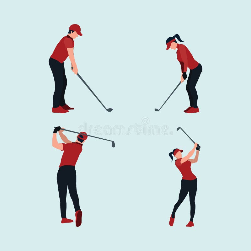 Playing a Golf a Man and Woman Swing Golf Stick Stock Vector